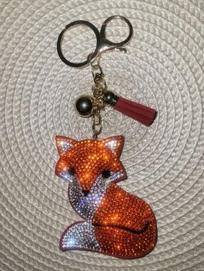Sparkling Fox Keychain - Orange Crystal Fox Charm